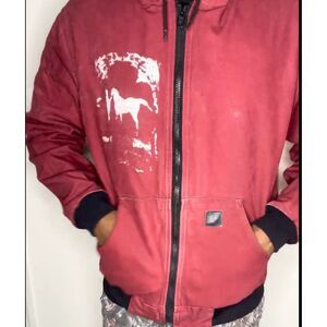 Custom Carhartt Hooded Red Jacket with Horse Screen Print